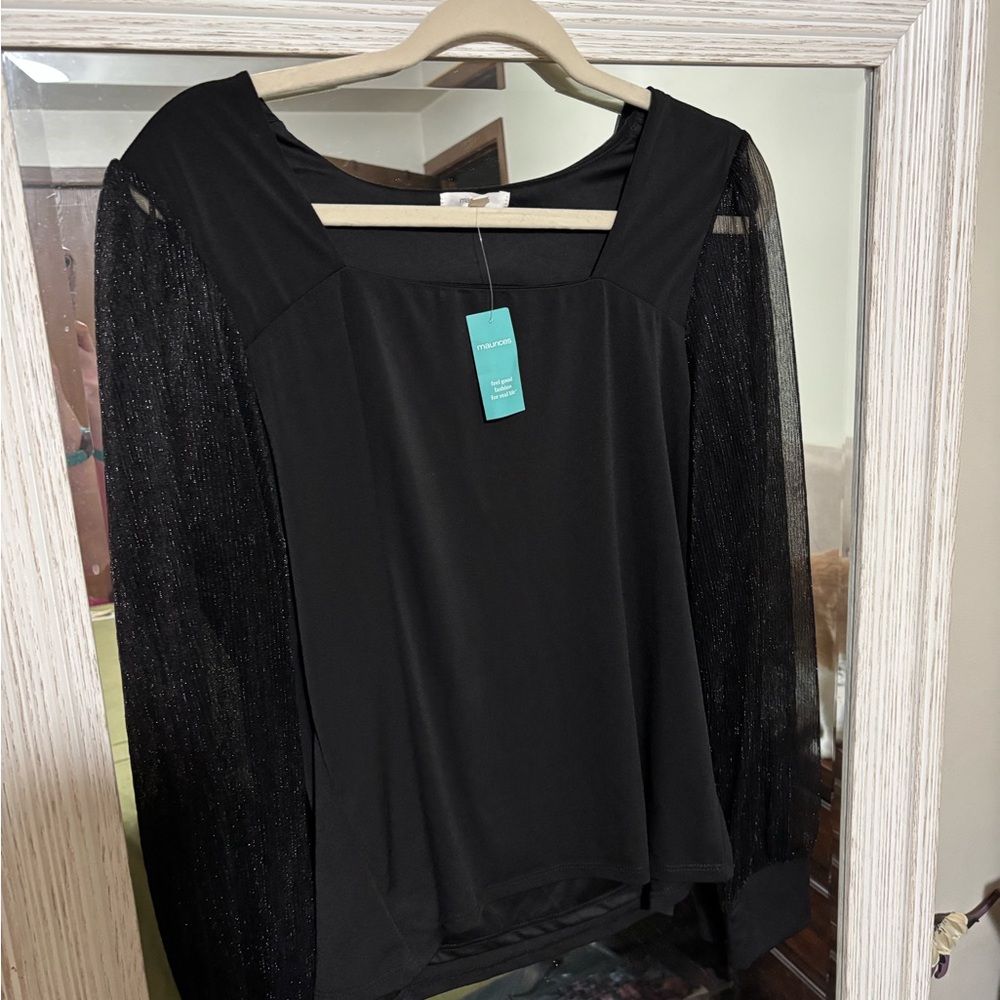 Maurices Black Relaxed Blouse with Sheer Sleeves